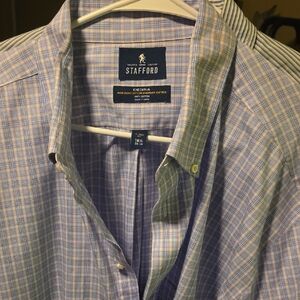 Stafford Men's Light Blue and White Checkered Shirt